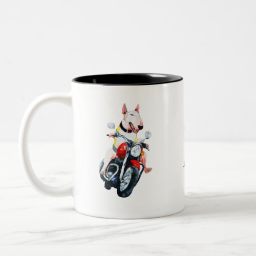 English Bullterrier Chopper Riding a Motorbike  Two_Tone Coffee Mug