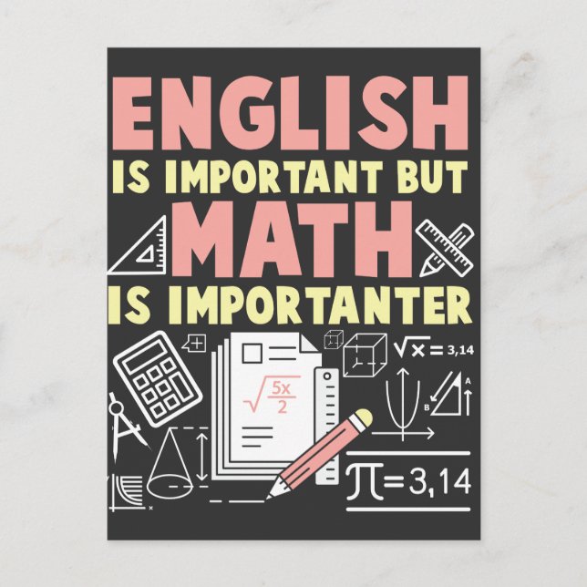 English but Math Is Importanter Mathematician Nerd Postcard (Front)
