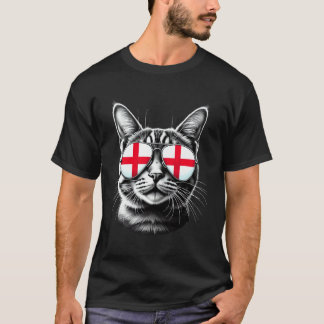 English Cat Face Sunglasses UK St George Flag Engl T-Shirt