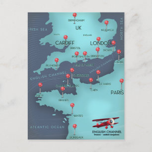 English Channel Nautical Map Postcard