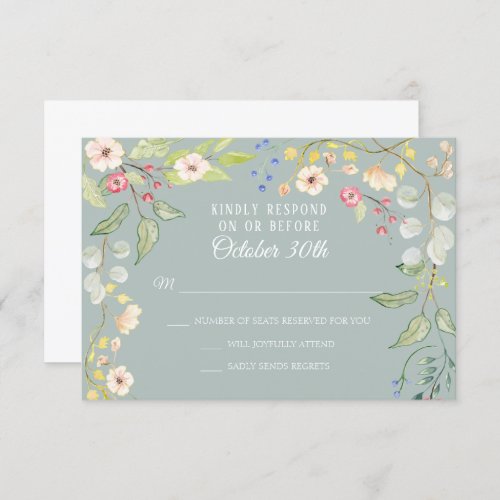 English Chintz Silver Sage Blush Watercolor RSVP Invitation