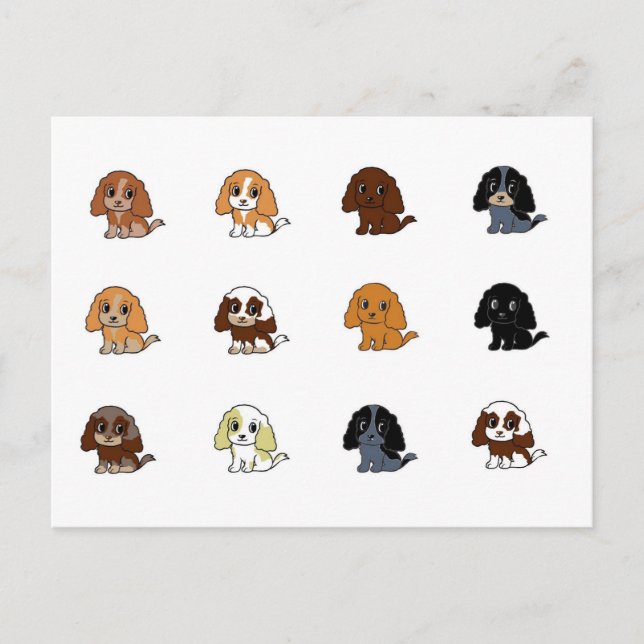 english cocker spaniel all colors acrtoons postcard (Front)