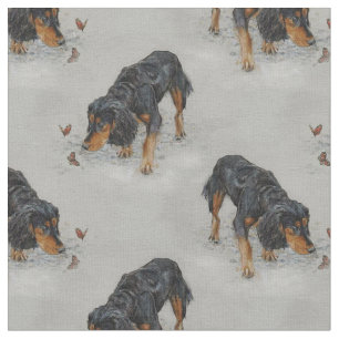 English Cocker Spaniel and butterflies art. Fabric