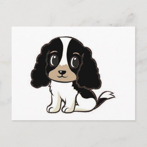 english cocker spaniel black white and tan cartoon postcard