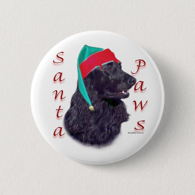 English Cocker Spaniel (blk) Santa Paws Button (Front)