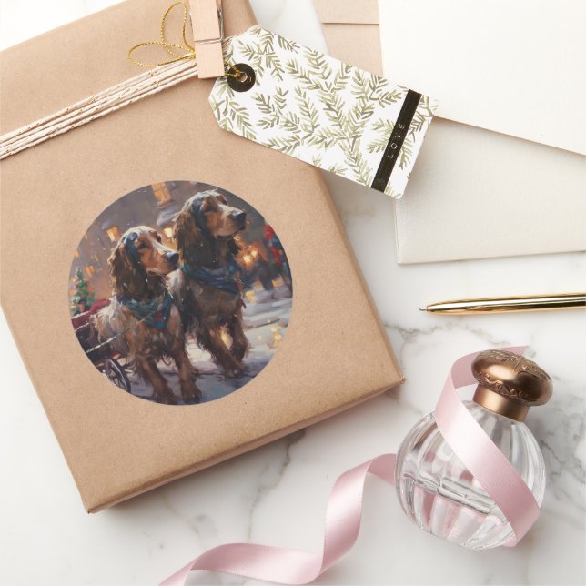 English Cocker Spaniel Christmas Festive Season Classic Round Sticker (Gifting)