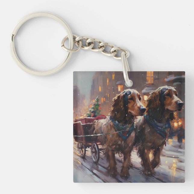 English Cocker Spaniel Christmas Festive Season Keychain (Front)