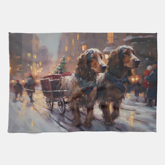 English Cocker Spaniel Christmas Festive Season Kitchen Towel (Horizontal)