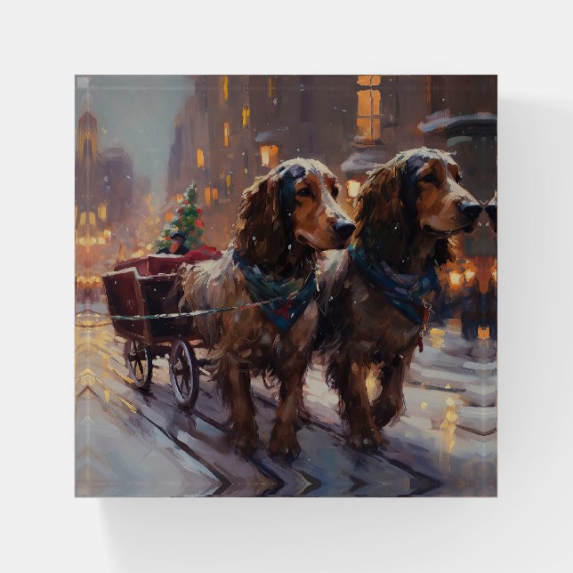 English Cocker Spaniel Christmas Festive Season Paperweight (Front)