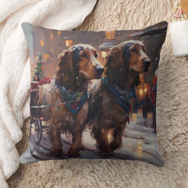English Cocker Spaniel Christmas Festive Season Throw Pillow (Blanket)