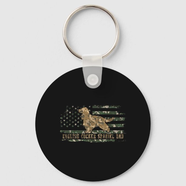 English Cocker Spaniel Dad Camo American Flag Keychain (Front)