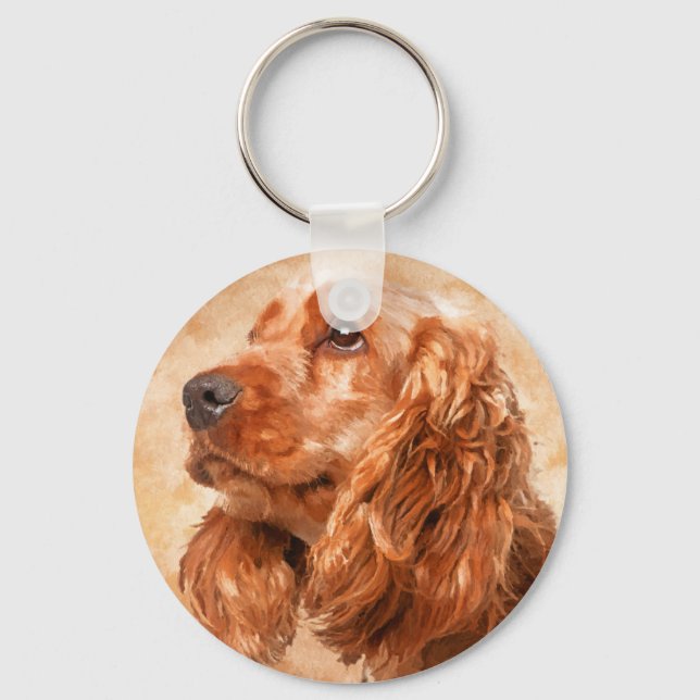 English Cocker Spaniel Dog Digital Art Keychain (Front)