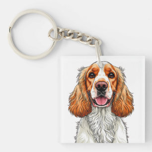 English Cocker Spaniel Dog Portrait Keychain