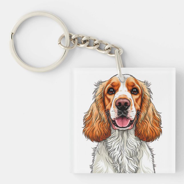 English Cocker Spaniel Dog Portrait Keychain (Front)