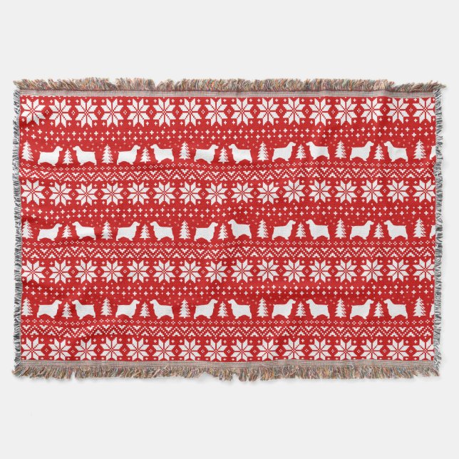 English Cocker Spaniel Dog Silhouettes Christmas Throw Blanket (Front)
