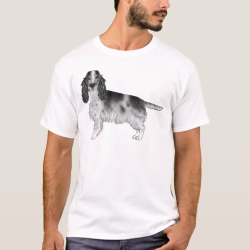 English Cocker Spaniel Drawing In Black And White T_Shirt