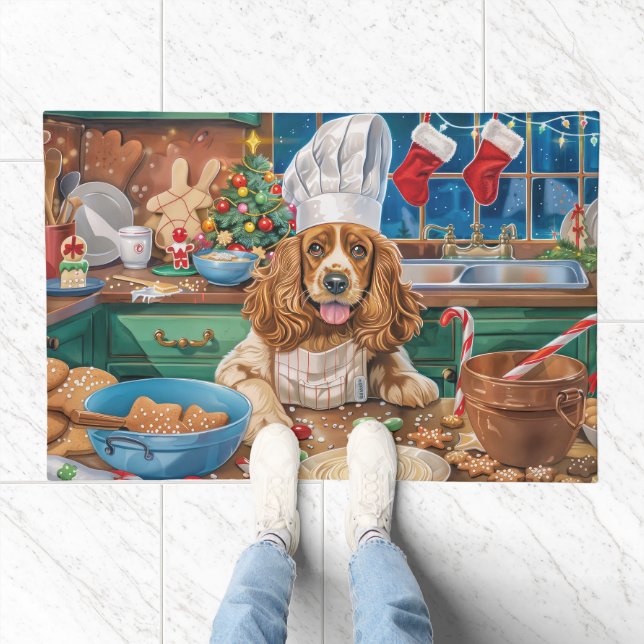 English Cocker Spaniel Holiday Baking: Christmas Doormat (Indoor)