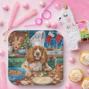 English Cocker Spaniel Holiday Baking: Christmas Paper Plates