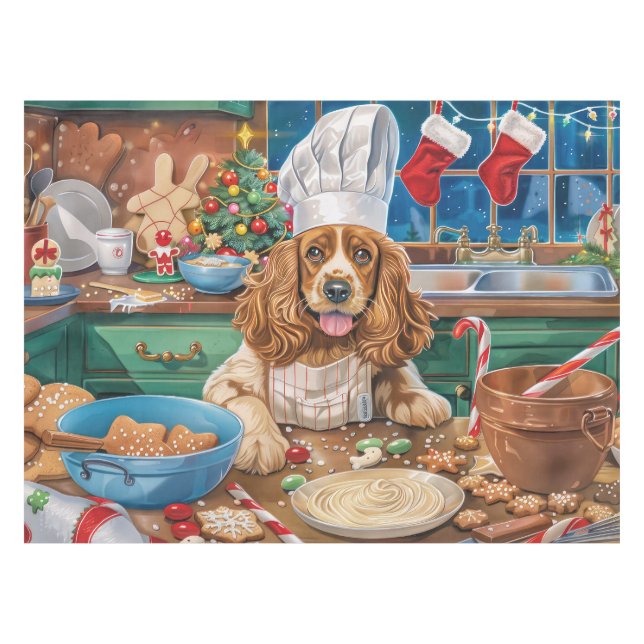 English Cocker Spaniel Holiday Baking: Christmas Tablecloth (Front (Horizontal))