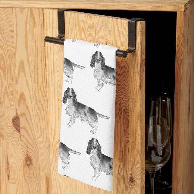 English Cocker Spaniel In Black And White Pattern Kitchen Towel (Thirds Fold)