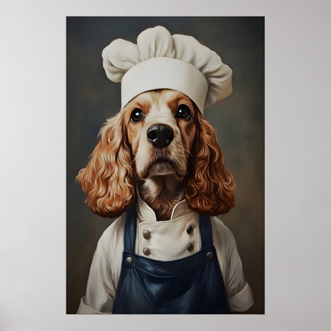 English Cocker Spaniel In Chefs Hat Poster, Pet Poster (Front)