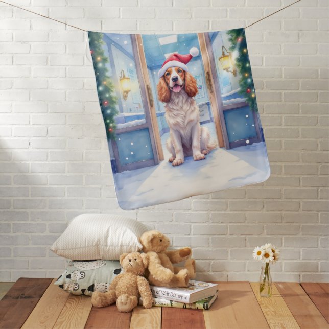 English Cocker Spaniel Nurse Station Santa Hat Baby Blanket (In Situ)