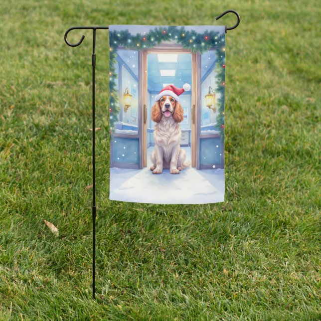 English Cocker Spaniel Nurse Station Santa Hat Garden Flag (In SItu)