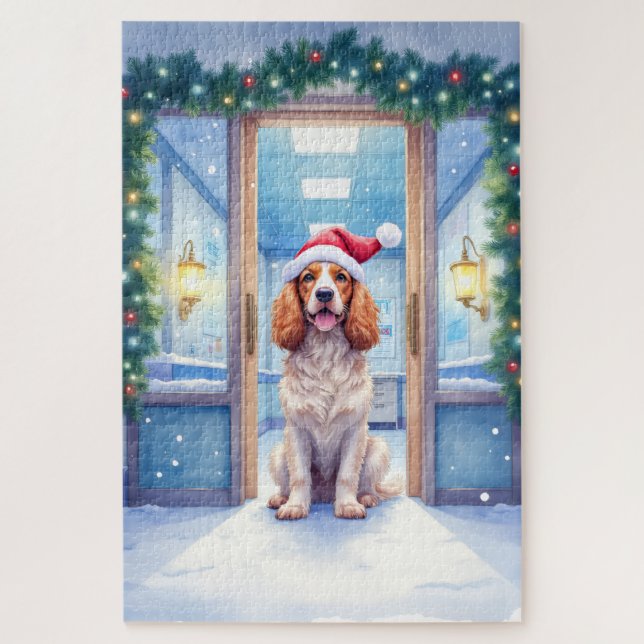 English Cocker Spaniel Nurse Station Santa Hat Jigsaw Puzzle (Vertical)