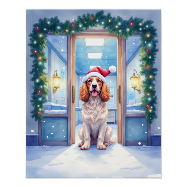 English Cocker Spaniel Nurse Station Santa Hat Poster (Front)