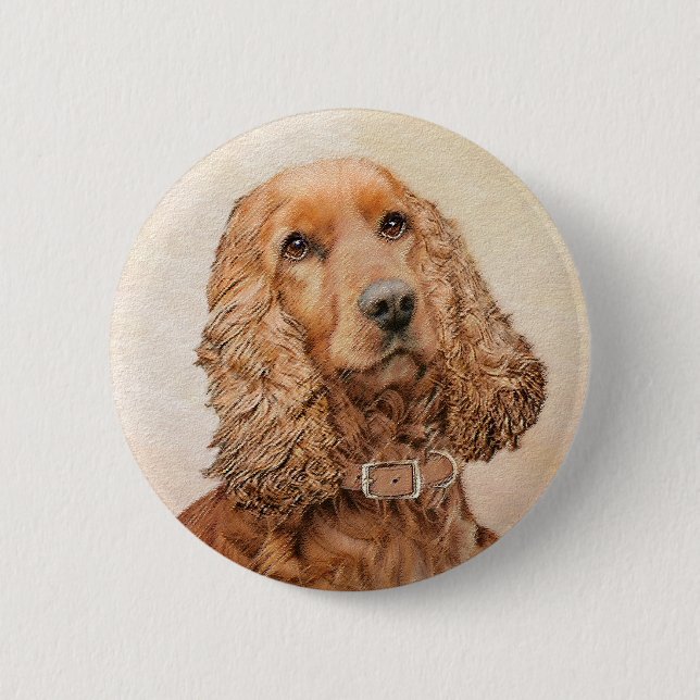 English Cocker Spaniel Painting - Original Dog Art Button (Front)