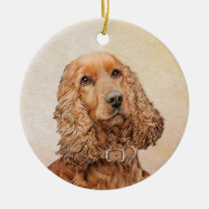 English Cocker Spaniel Painting - Original Dog Art Ceramic Ornament
