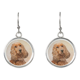 English Cocker Spaniel Painting - Original Dog Art Earrings