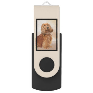 English Cocker Spaniel Painting - Original Dog Art Flash Drive