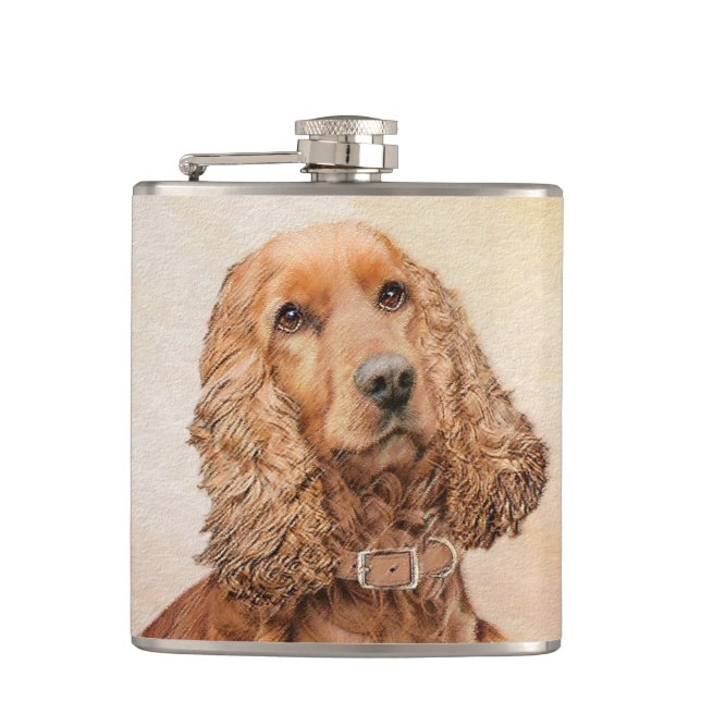 English Cocker Spaniel Painting - Original Dog Art Flask (Front)