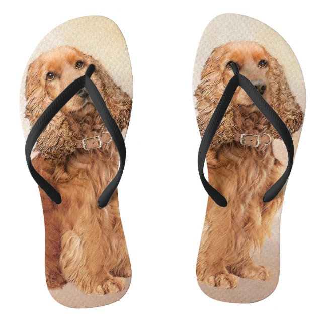 English Cocker Spaniel Painting - Original Dog Art Flip Flops (Footbed)