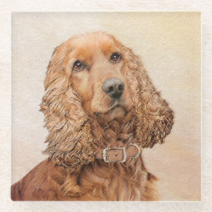 English Cocker Spaniel Painting - Original Dog Art Glass Coaster