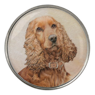 English Cocker Spaniel Painting - Original Dog Art Golf Ball Marker