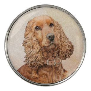 English Cocker Spaniel Painting - Original Dog Art Golf Ball Marker
