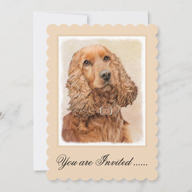 English Cocker Spaniel Painting - Original Dog Art Invitation (Front)