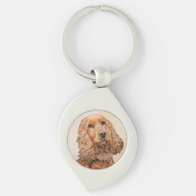 English Cocker Spaniel Painting - Original Dog Art Keychain (Front)