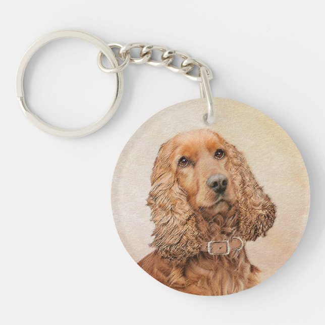 English Cocker Spaniel Painting - Original Dog Art Keychain (Front)