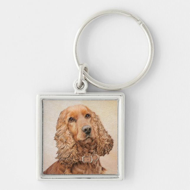 English Cocker Spaniel Painting - Original Dog Art Keychain (Front)