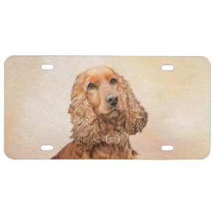 English Cocker Spaniel Painting - Original Dog Art License Plate