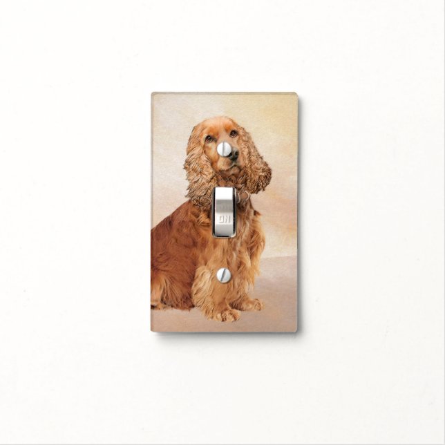 English Cocker Spaniel Painting - Original Dog Art Light Switch Cover (In Situ)