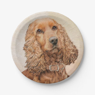English Cocker Spaniel Painting - Original Dog Art Paper Plates
