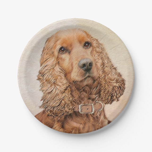 English Cocker Spaniel Painting - Original Dog Art Paper Plates (Front)