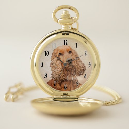 English Cocker Spaniel Painting _ Original Dog Art Pocket Watch