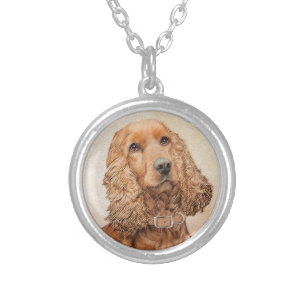 English Cocker Spaniel Painting - Original Dog Art Silver Plated Necklace