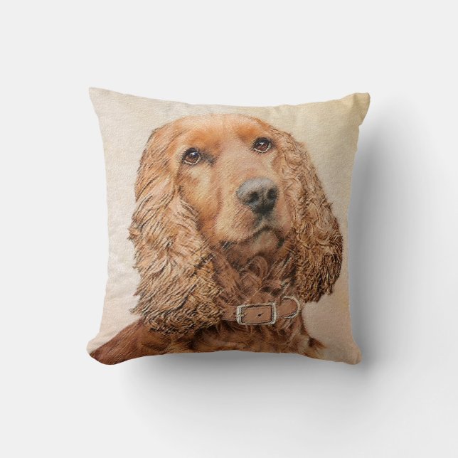 English Cocker Spaniel Painting - Original Dog Art Throw Pillow (Front)