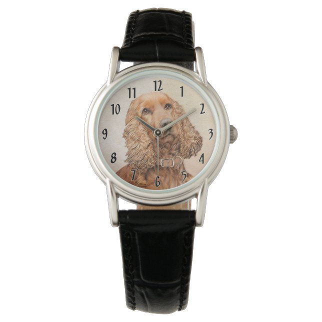 English Cocker Spaniel Painting - Original Dog Art Watch (Front)